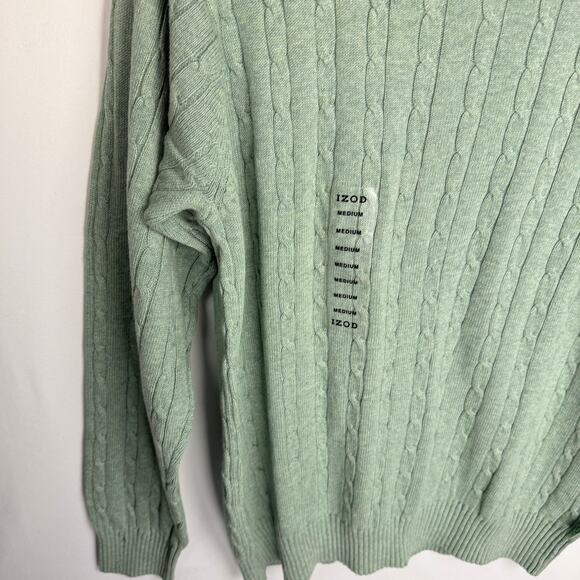 New Izod Sage Green Cable Knit Minimalistic Cotton Soft Crew Neck Sweater Medium - Picture 4 of 11
